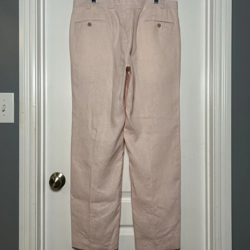 Lauren Ralph Lauren 100% Linen Light Pink Relaxed Fit Straight Leg Trousers